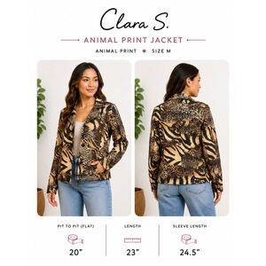 Clara S‎ Animal Print Sequin Blazer Jacket Size M Tan Brown Zebra Snake Glam